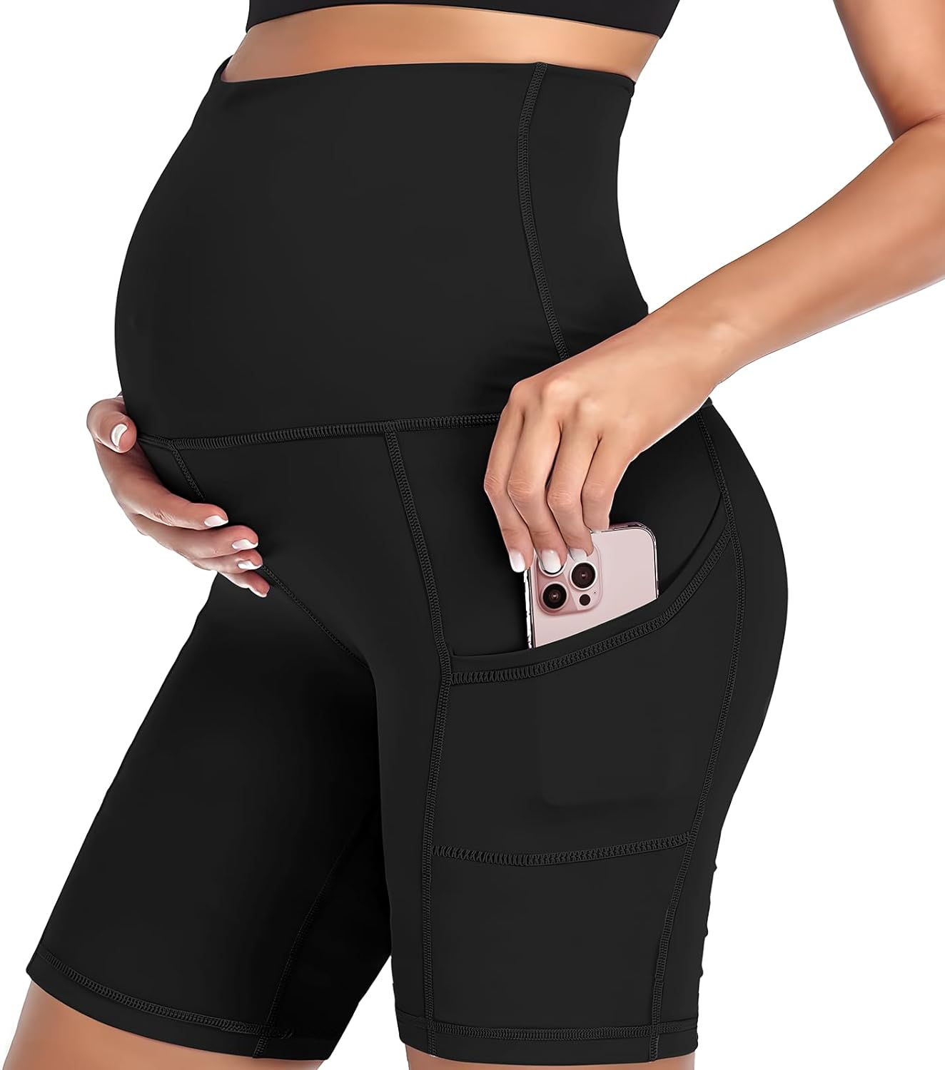 Buauty Women'S Maternity Shorts with Pockets over the Belly Biker Yoga Running Athletic Pregnancy Short Pants Lounge Pajama image number 2