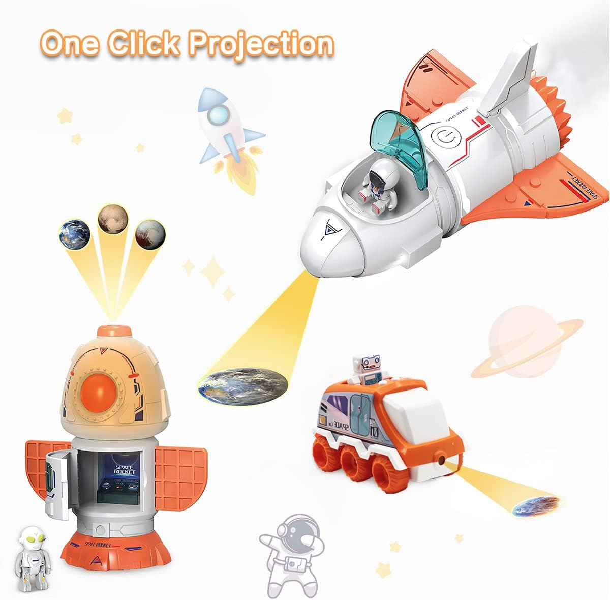 Mostop Space Shuttle Rocket Toys for Kids Rocket Ship Toys with Light and Blast off Sound Effects, Space Adventure Toys with Spraying & Projection Function, Kids Science Educational Toys image number 1