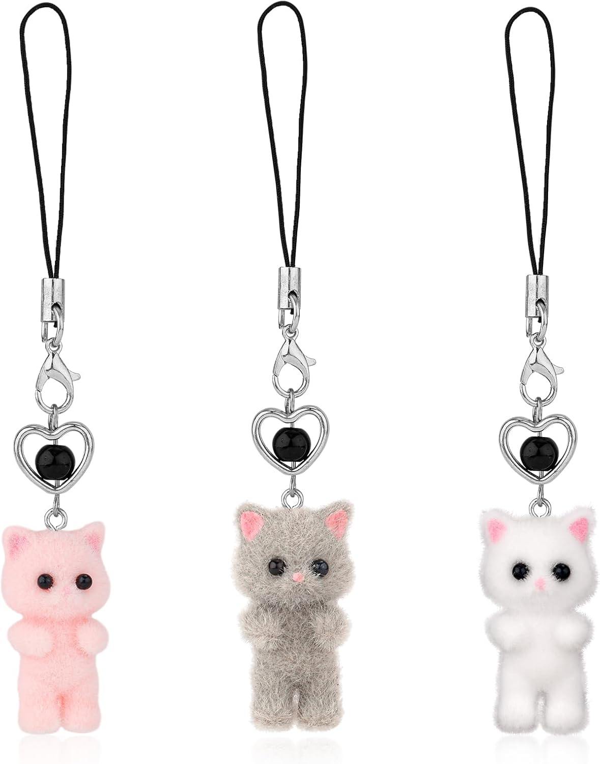 NQEUEPN 3Pcs Cute Cat Phone Charms, Kawaii Cat Phone Charm Y2K Fluffy Phone Charm Aesthetic Cute Cat Mobile Phone Pendant for Mobile Phone Camera Keychain Bag Decoration Supplies image number 2
