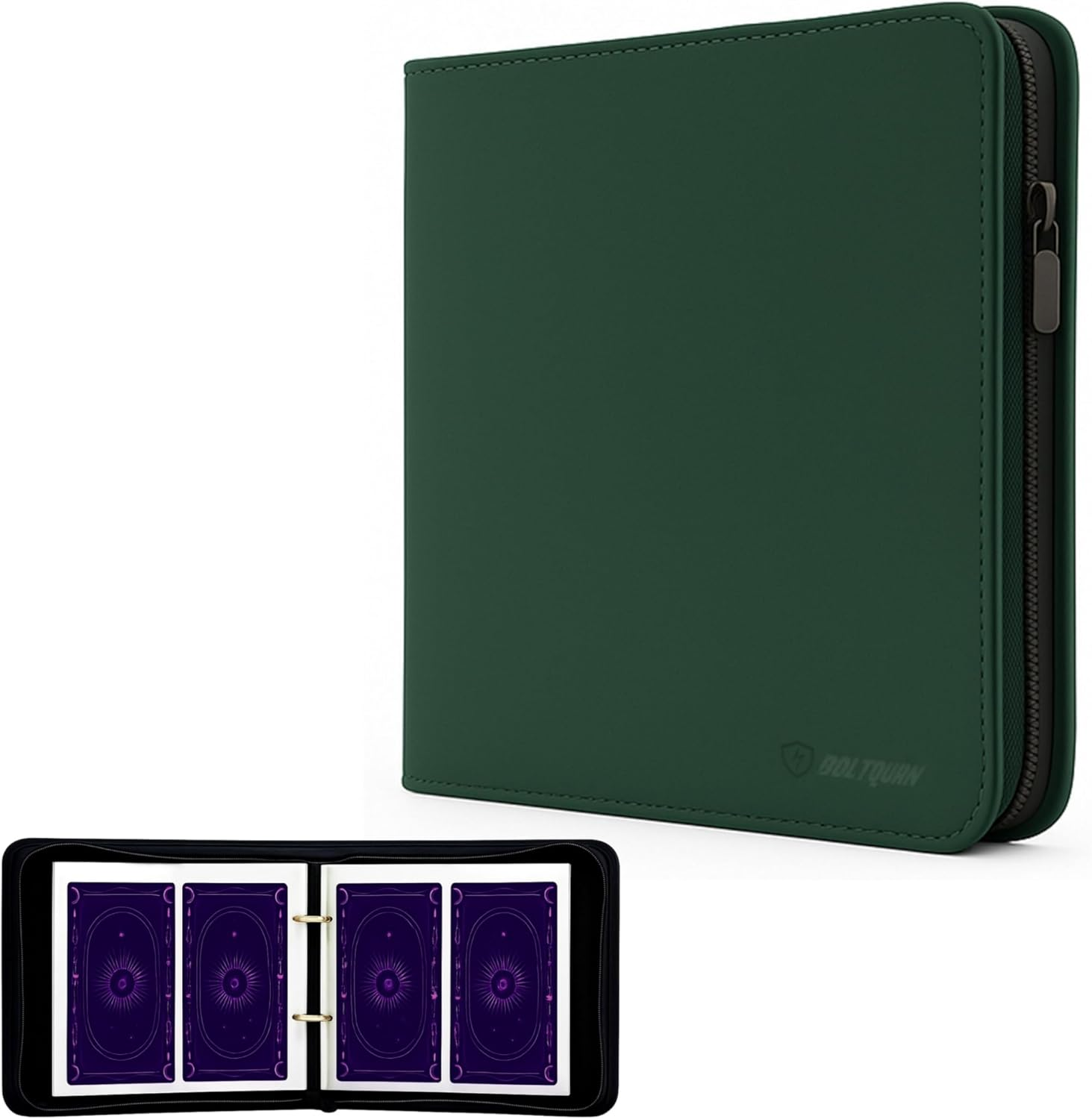 Tarot Card Binder PU Leather &ndash; Holds 80 Cards, Zippered Storage Case for Tarot & Oracle Cards &ndash; Portable Album with Expandable Sleeves, Double-Sided Sheets (Green)