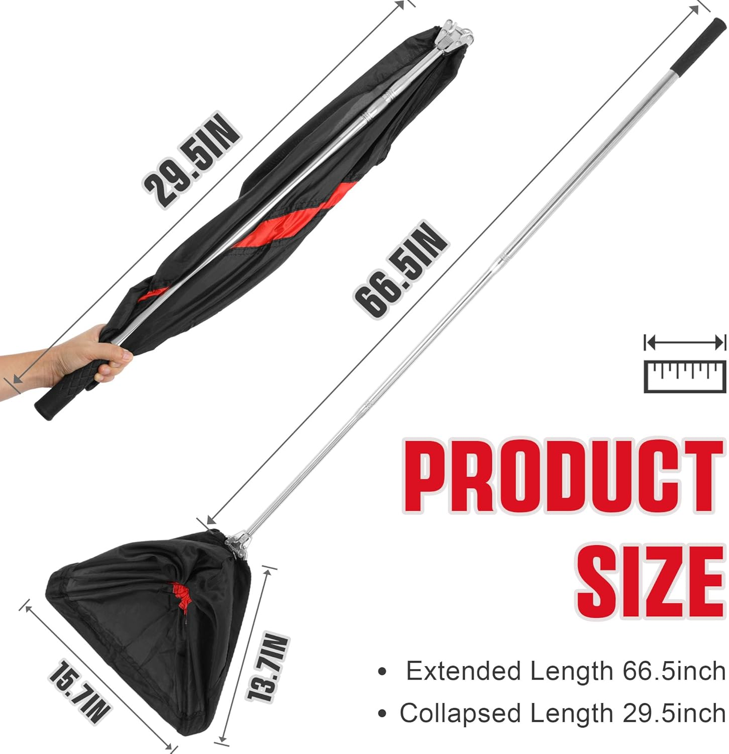 Trakem Snake Catcher Telescopic Pole Net Drawstring to Seal for Snake and Reptile Grabber, Non-Slip Rubber Handle, Extension Poles from 29 Inch to 66 Inch image number 3