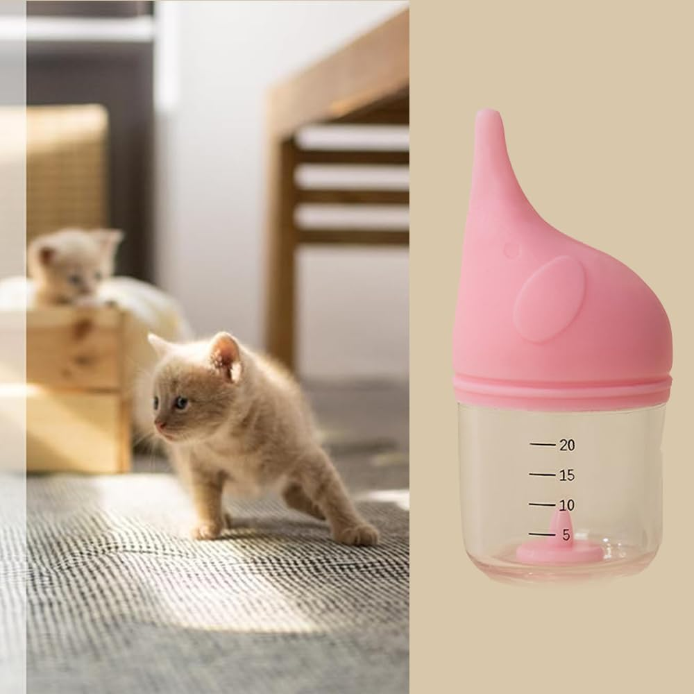 Puppy Bottles for Nursing,With 2Pcs Replaceable and Reusable Silicone Nipples,Kitten Bottles for Nursing,Pet Feeding Bottle,For Newborn Pets(Pink - 20Ml) image number 4