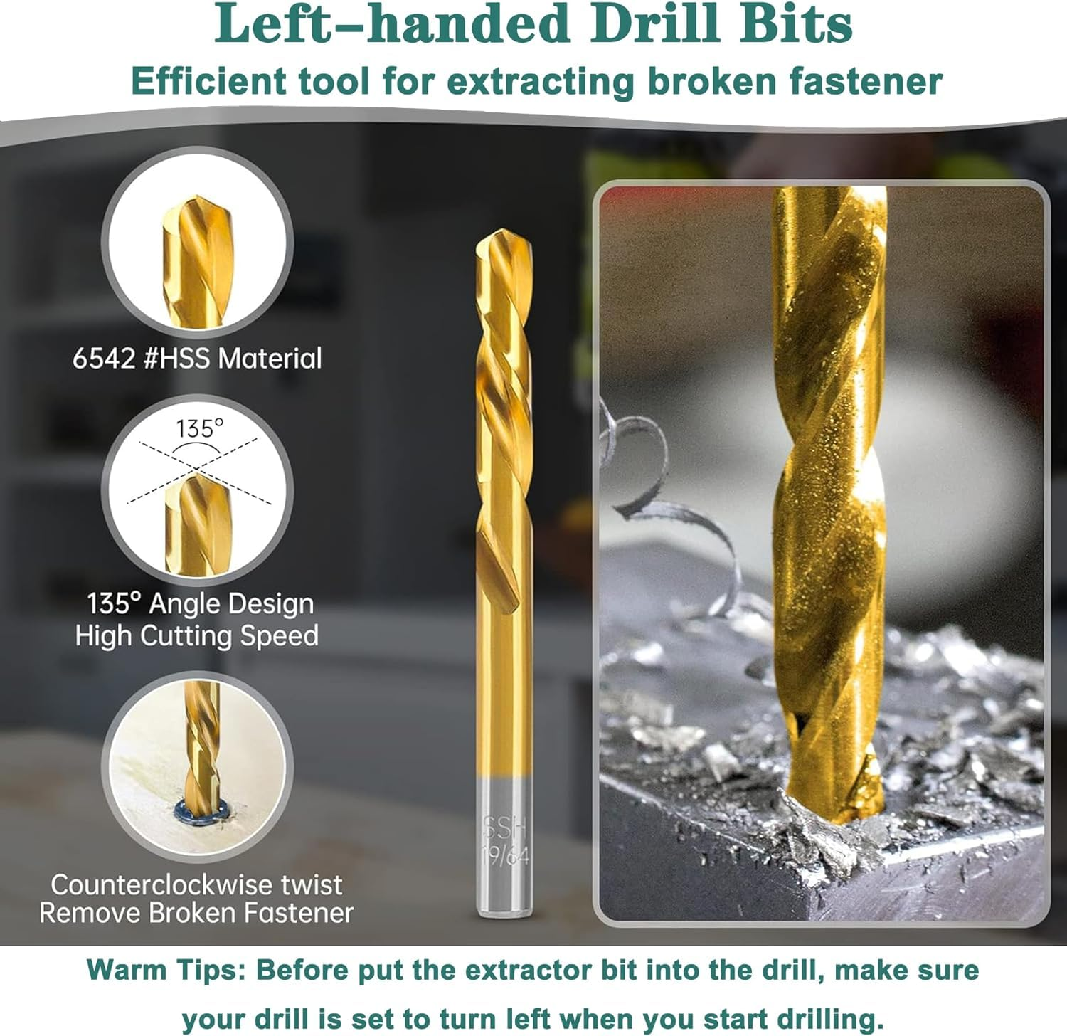 KEWAYO 10Pcs Screw Extractor and Left Hand Twist Drill Bit Set, HSS Steel Drill Bit, Reverse Drill Bit Extractor, for Removing Damaged Broken Screw and Bolt image number 5