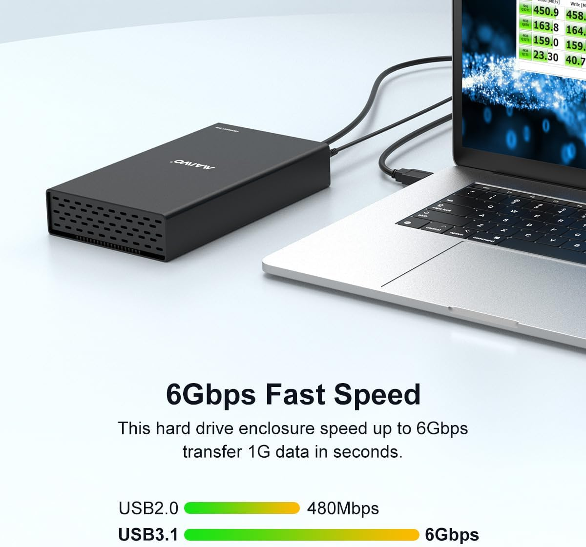 MAIWO External Hard Drive Enclosure(6Gbps) with Hub Expander for 3.5 2.5 Inch SATA SSD HDD USB C to SATA III with UASP, 1 Port USB C Hub/2 Port USB a 10Gbps Hub,Compatible with Seagate Samsung Xbox image number 4