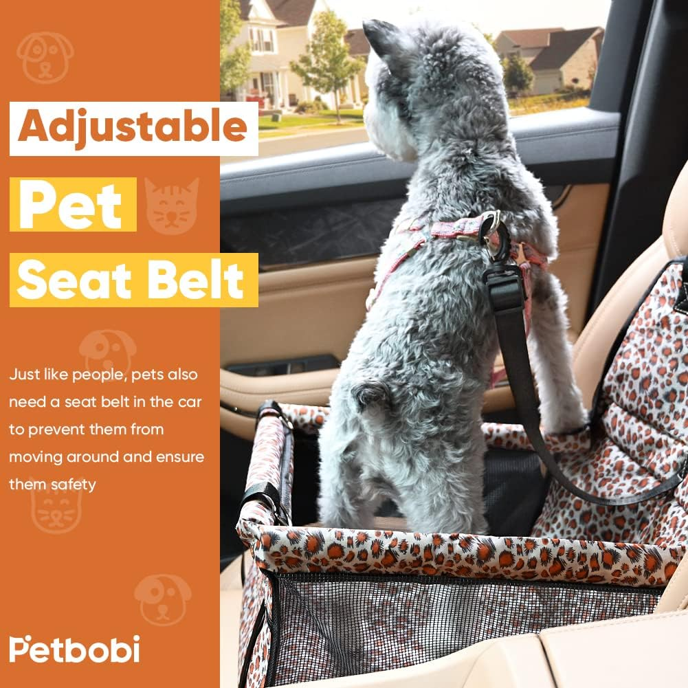 Petbobi Small Dog Car Seat, Dog Car Booster Seat for Small Medium Dogs 5-15 Lbs, Foldable Front Seat Safety with Sturdy PVC Tube Frame, Breathable Mesh, Leopard Print - Black Foot Print image number 5