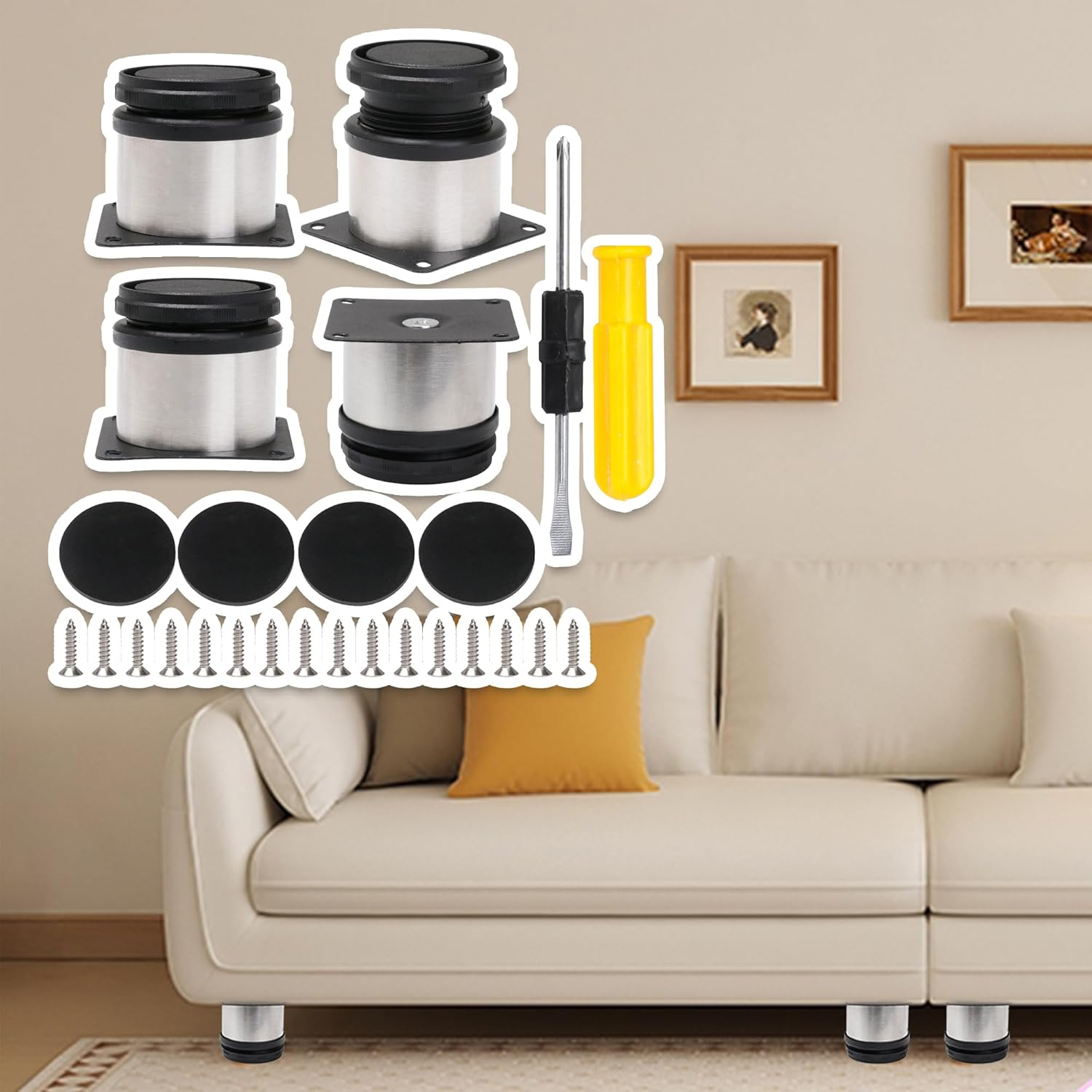 BQLZR Furniture Cabinet Metal Legs Adjustable Stainless Steel Kitchen Feet round Black and Silver 50 X 50Mm Pack of 4 image number 5