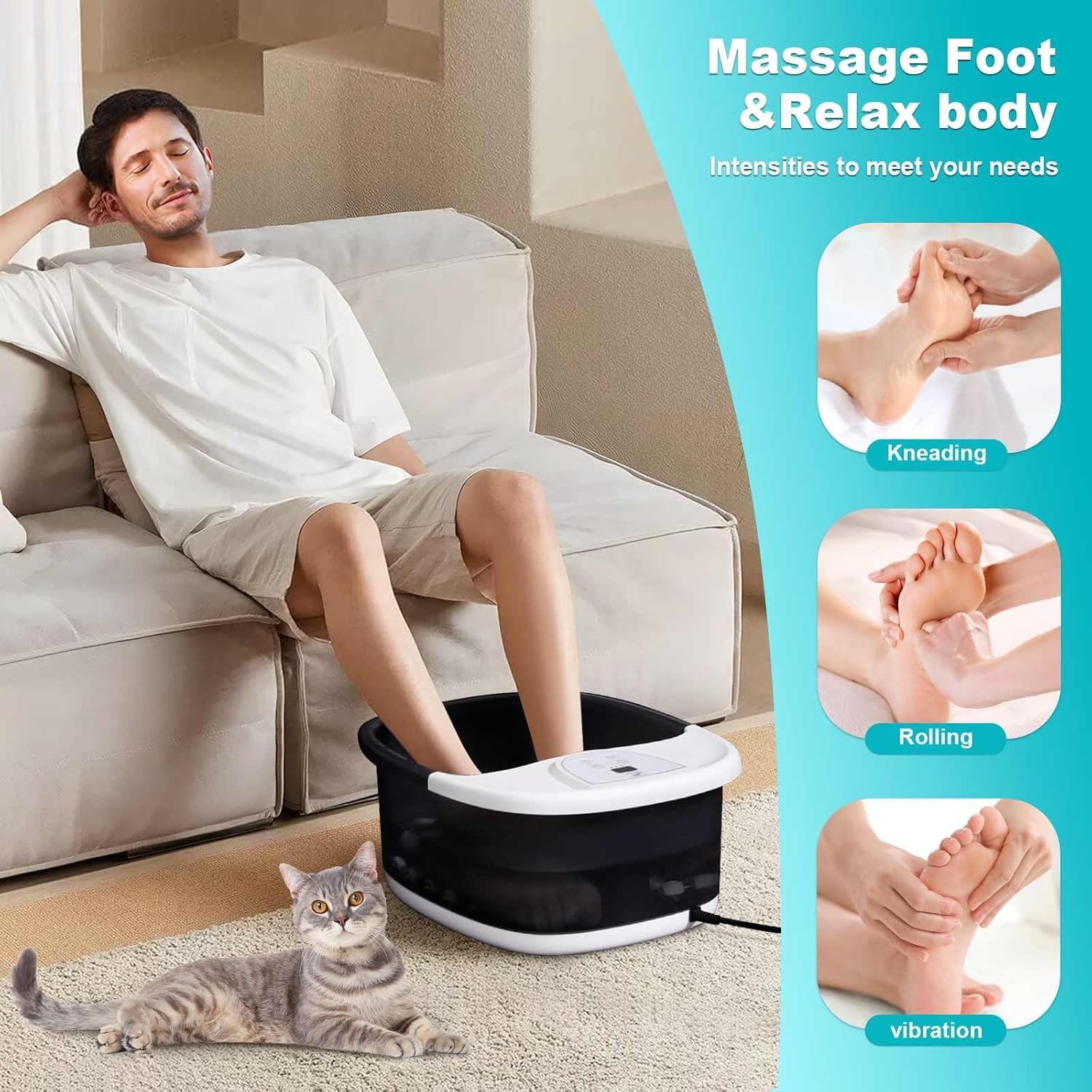 Foot Spa Bath Massager with Heat [2025 Upgraded], Jets, Vibration, Adjustable Temp, Bubbles, Epsom Salt, Foot Soaking Tub with 22 Shiatsu Massage Rollers, Pedicure Foot Spa for Relaxation, Black - Black image number 3