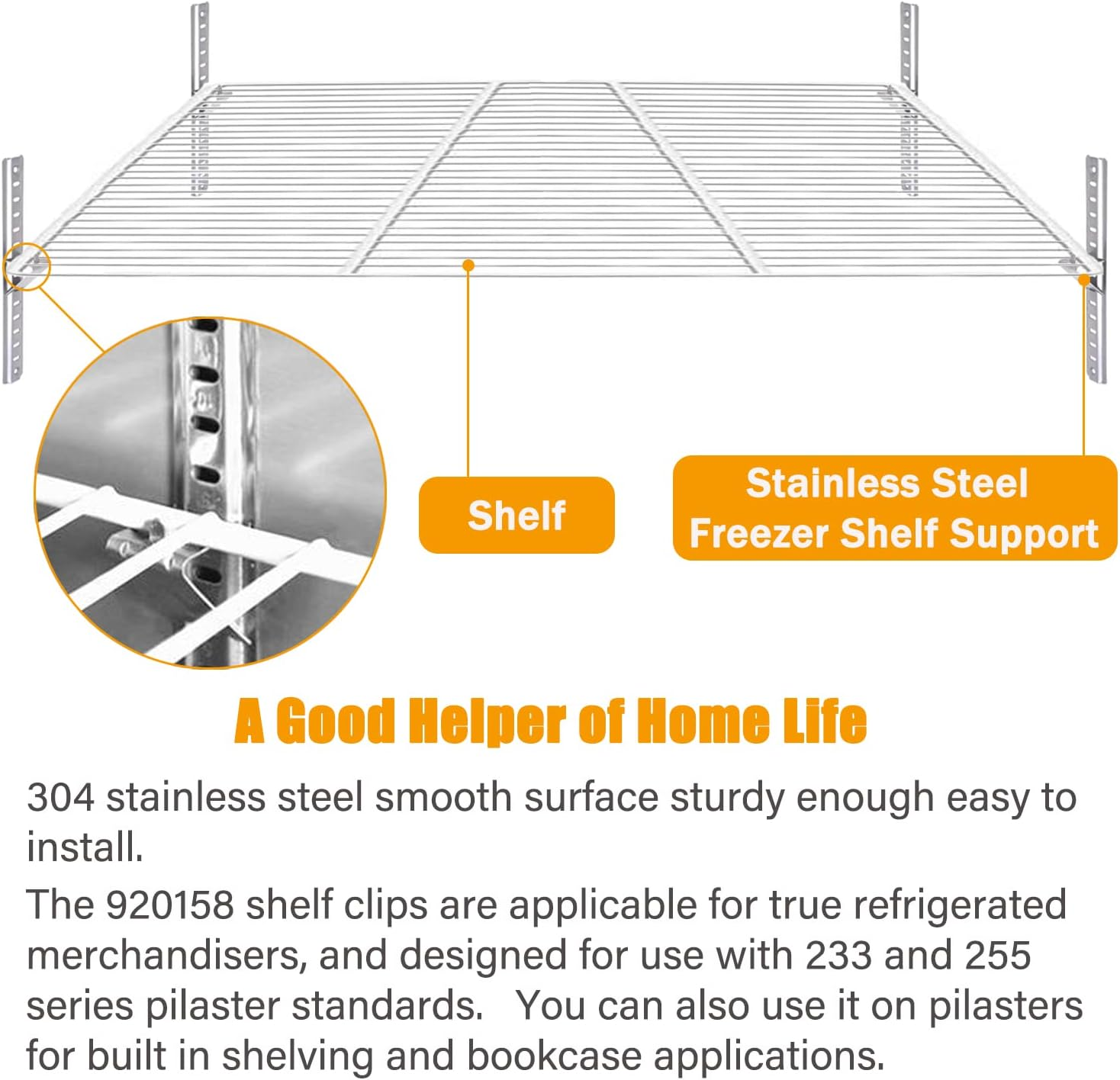 920158 Freezer Shelf Clip,Stainless Steel Shelf Clip for Refrigerator,Freezer Cooler Shelf Support,Replacement Shelf Square Buckles Clips (10) image number 2