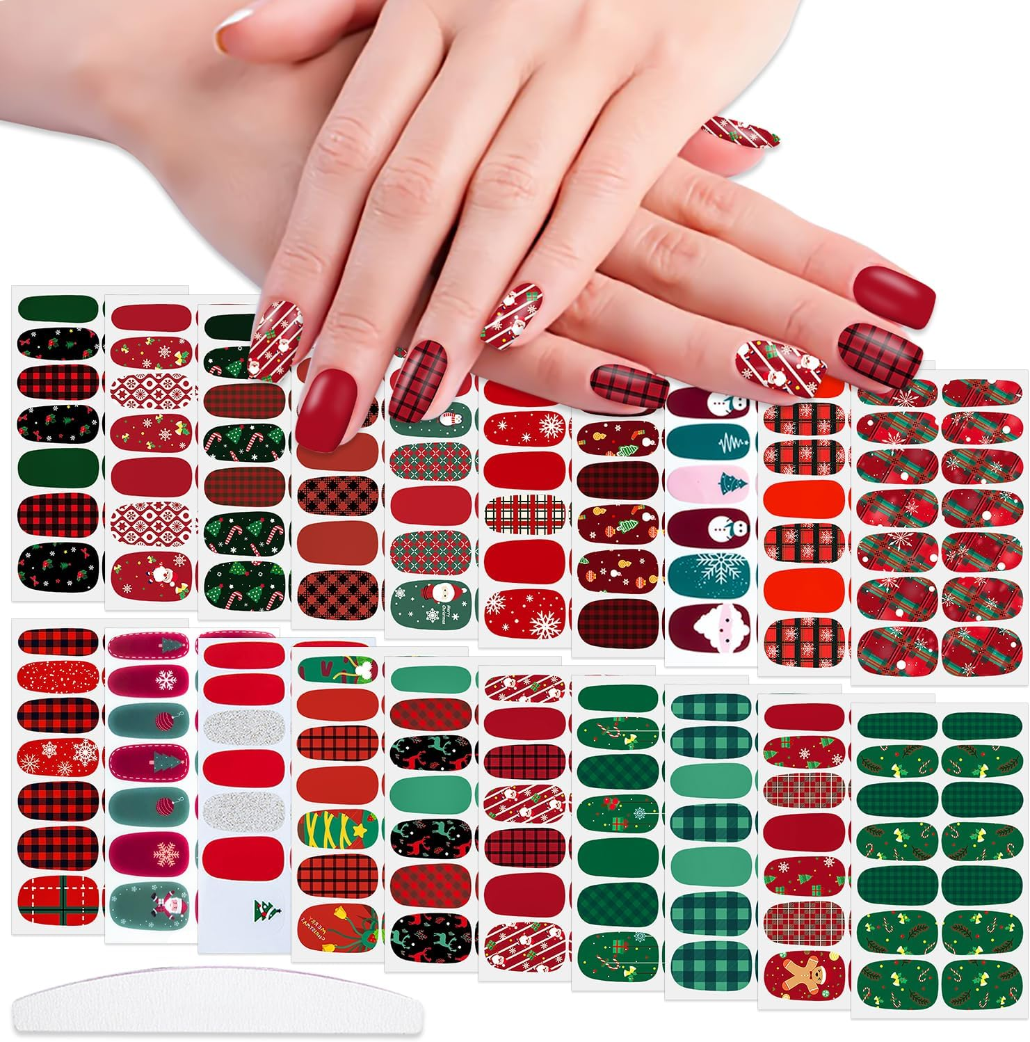 WOKOTO 20 Sheets Christmas Nail Polish Strips Full Nail Wraps for Women Girls Nail Art Stickers Gel Polish Strips Nail Design Stickers Full Nail Stickers for Nails Christmas Holiday Gel Nail Strips image number 4