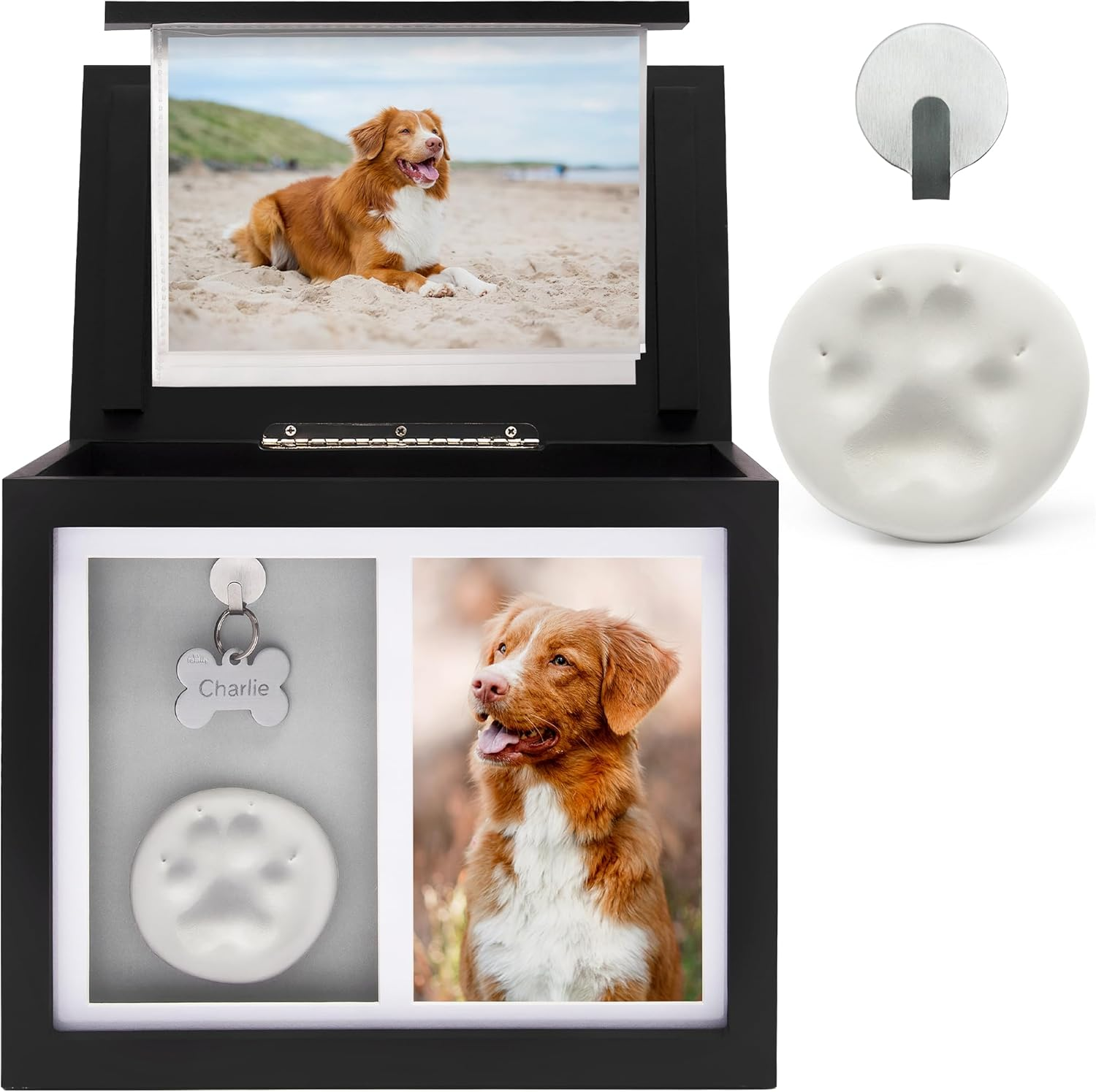 Chasing Tails Premium White Pet Urn - Large Memorial Dog Ashes for Keepsake, Urns for Dogs or Cats, Pet Urns for Memorial - with Paw Print and Photo Album