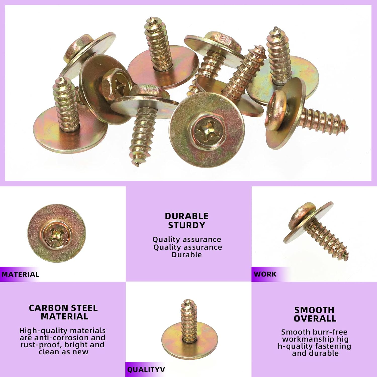 Swpeet 64Pcs Universal Metal Engine under Cover Body Bolts Bumper Fender and Trim Panel Spring Clip Auto Car U-Clip Moulding with Matched Screws Compatible with VW Audi 4A0-867-276A image number 6