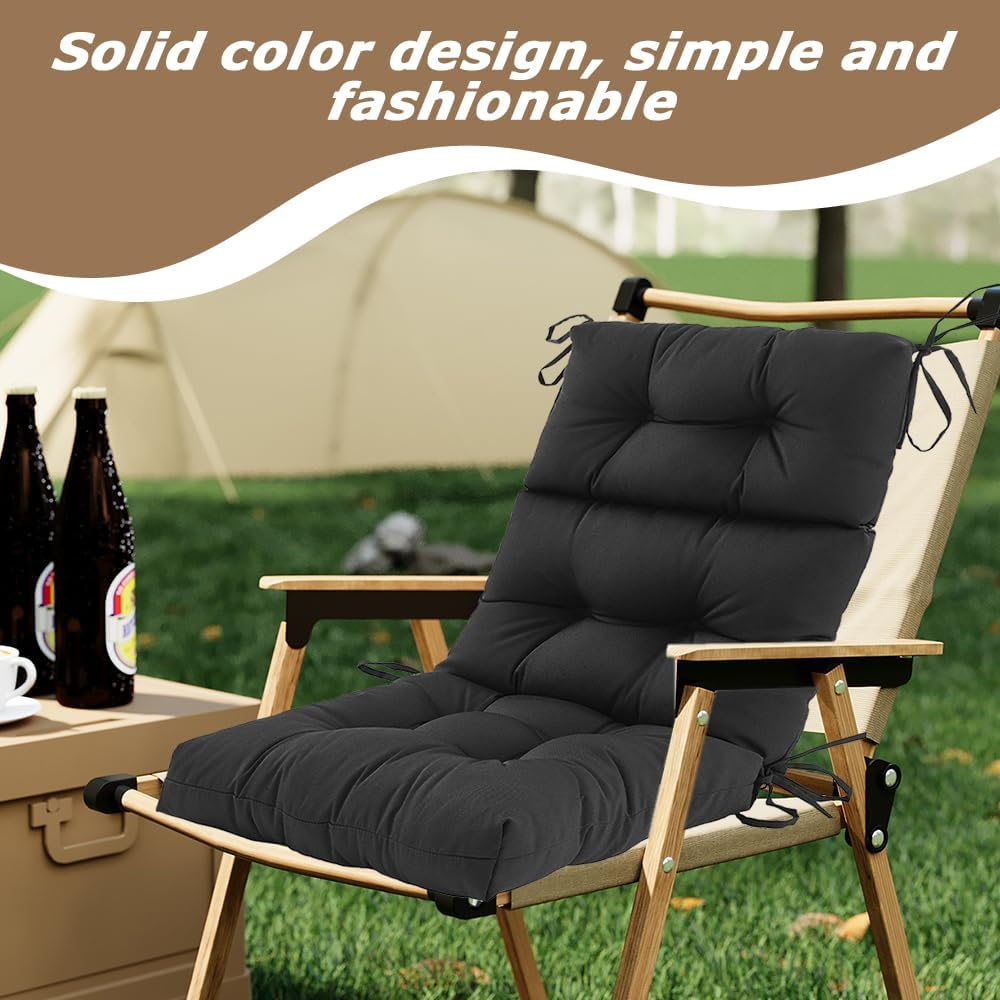 Outdoor Waterproof and Sun-Protective Folding Seat Cushion, Soft Chaise Lounge Chair Cushions, High Back Cushions with Ties, Black image number 5