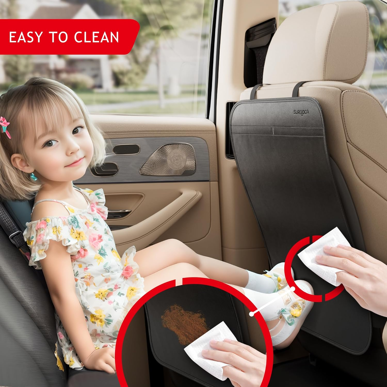 SURDOCA Waterproof Car Seat Kick Mat, Auto Back Seat Protector for Kids, PU, Universal, Black image number 1
