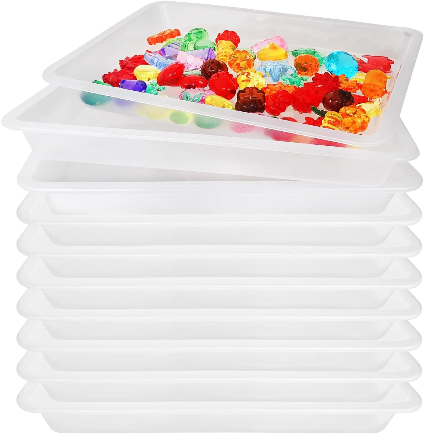 OJYUDD 10 PCS Multicolor Plastic Art Trays, Rectangular Nesting, 5 Colors (Green, Blue, Red, Yellow, White), Polypropylene (PP), Perfect for Art, Crafts, Organizing