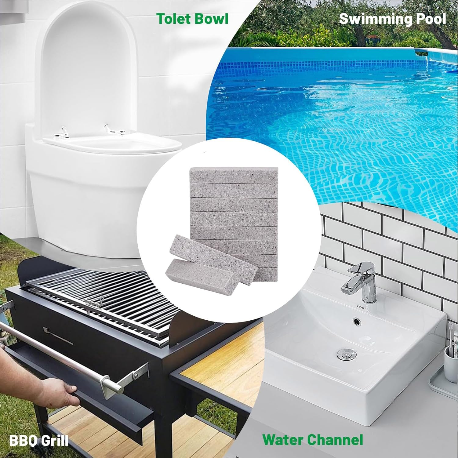 10Pcs Stone - Toilet Cleaning Stone | Bathroom Cleaner | Non-Scratch Abrasive Block | 15Cm Stick Household Cleaning Tool | Grout Remover for Tile Sink Shower Bathtub Grill image number 1