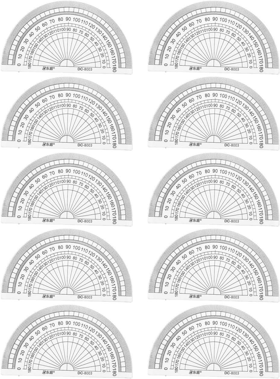 TEHAUX 20Pcs Plastic Protractor, 180 Degrees, 4 Inch, Clear Math Protractors for Angle Measurement, Geometry Protractor School Office Student Tool image number 4