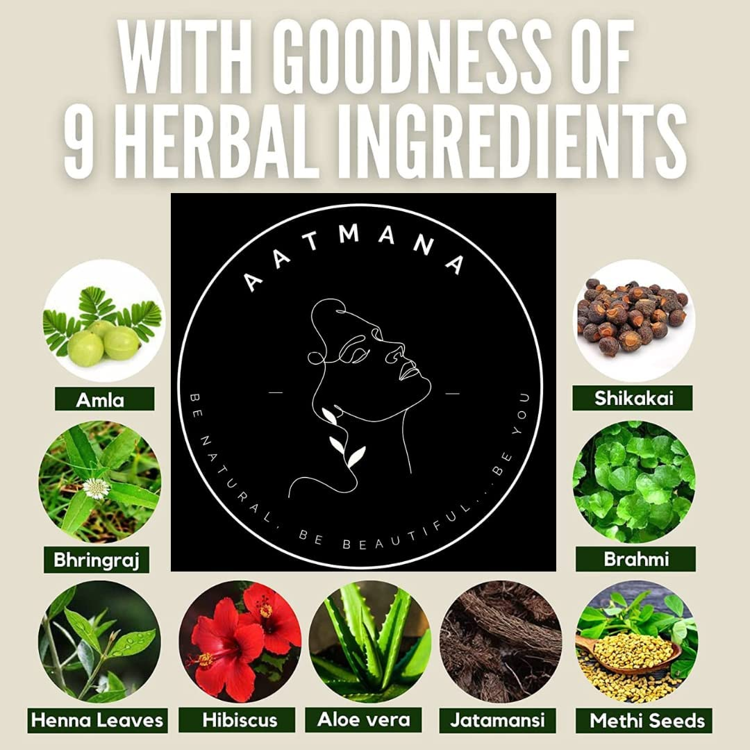 AATMANA Herbal Black Henna Hair Color with Goodness of 9 Herbs | Black Henna Mehndi for Hair, Make Hair Soft & Shiner Natural Hair Color for Men & Women 100G