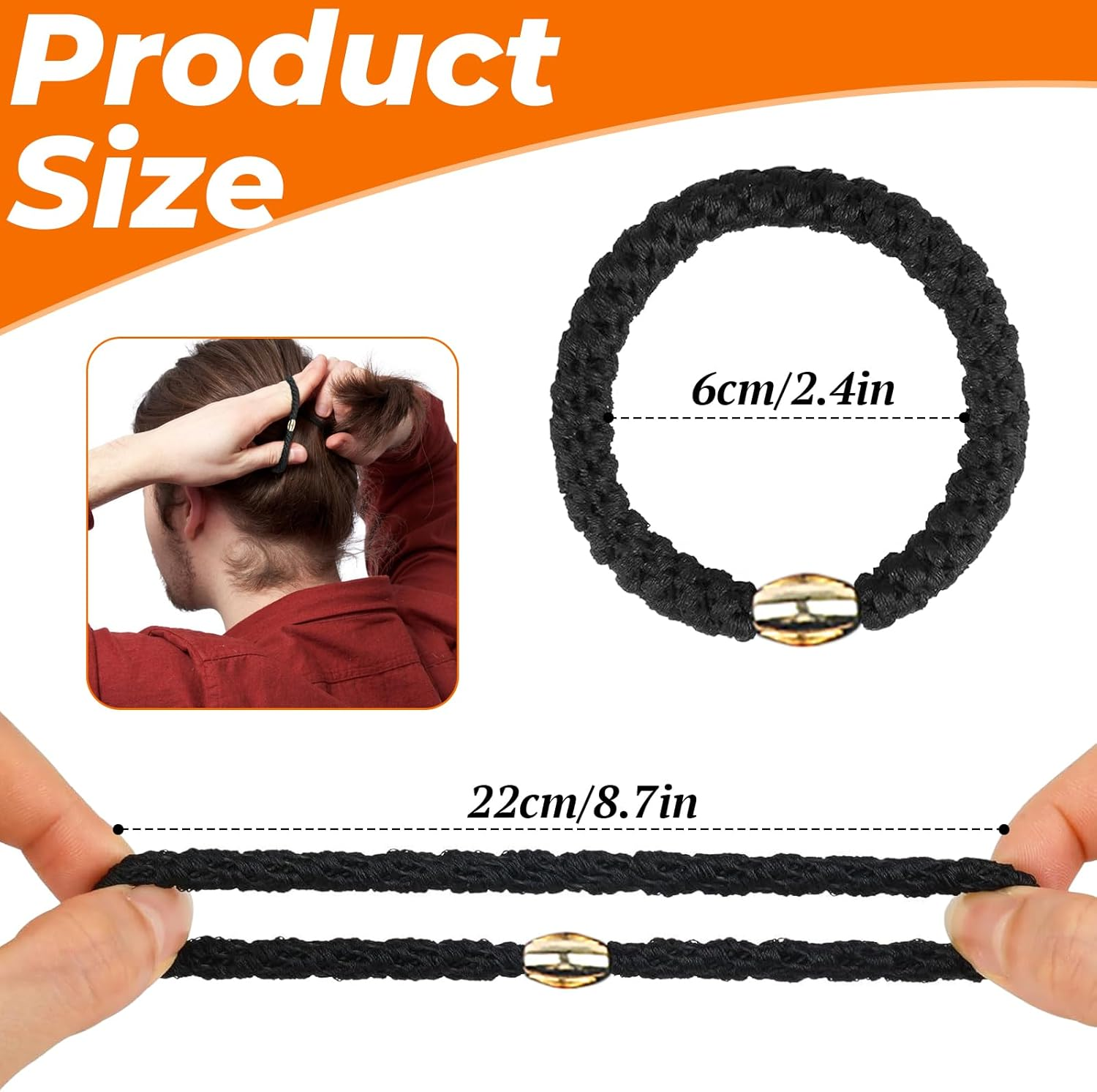 Set of 10 Men'S Hair Bands, Black - Tear-Resistant Nylon Scrunchies with 4-Way Stretch for Non-Slip Hold - Ideal for Sports, Everyday Life and as a Stylish Bracelet image number 1