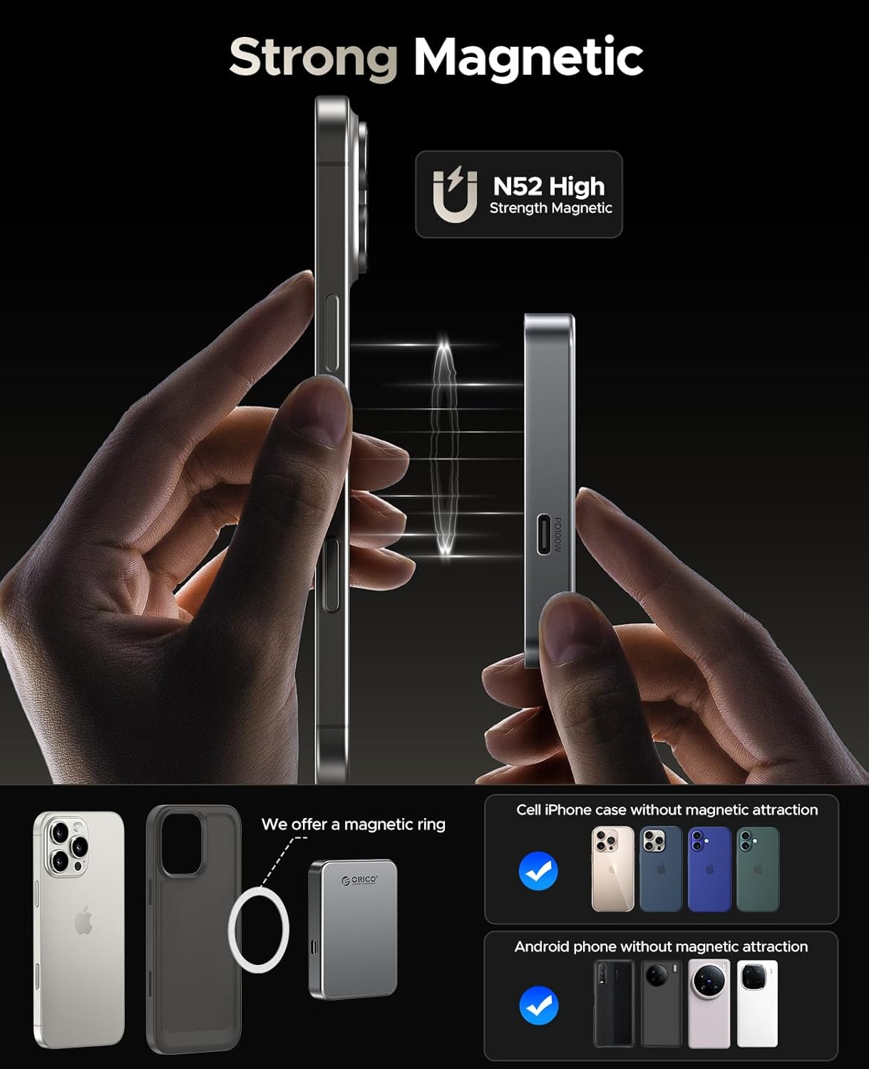 ORICO 512 GB Magnetic SSD, PD100W Charging, 4K Prores HDR, 1000Mb/S USB 3.2, Portable External Drive for Iphone 16/15, Laptops, Tablets - Aluminum Alloy, Drop Resistant - K10 image number 5