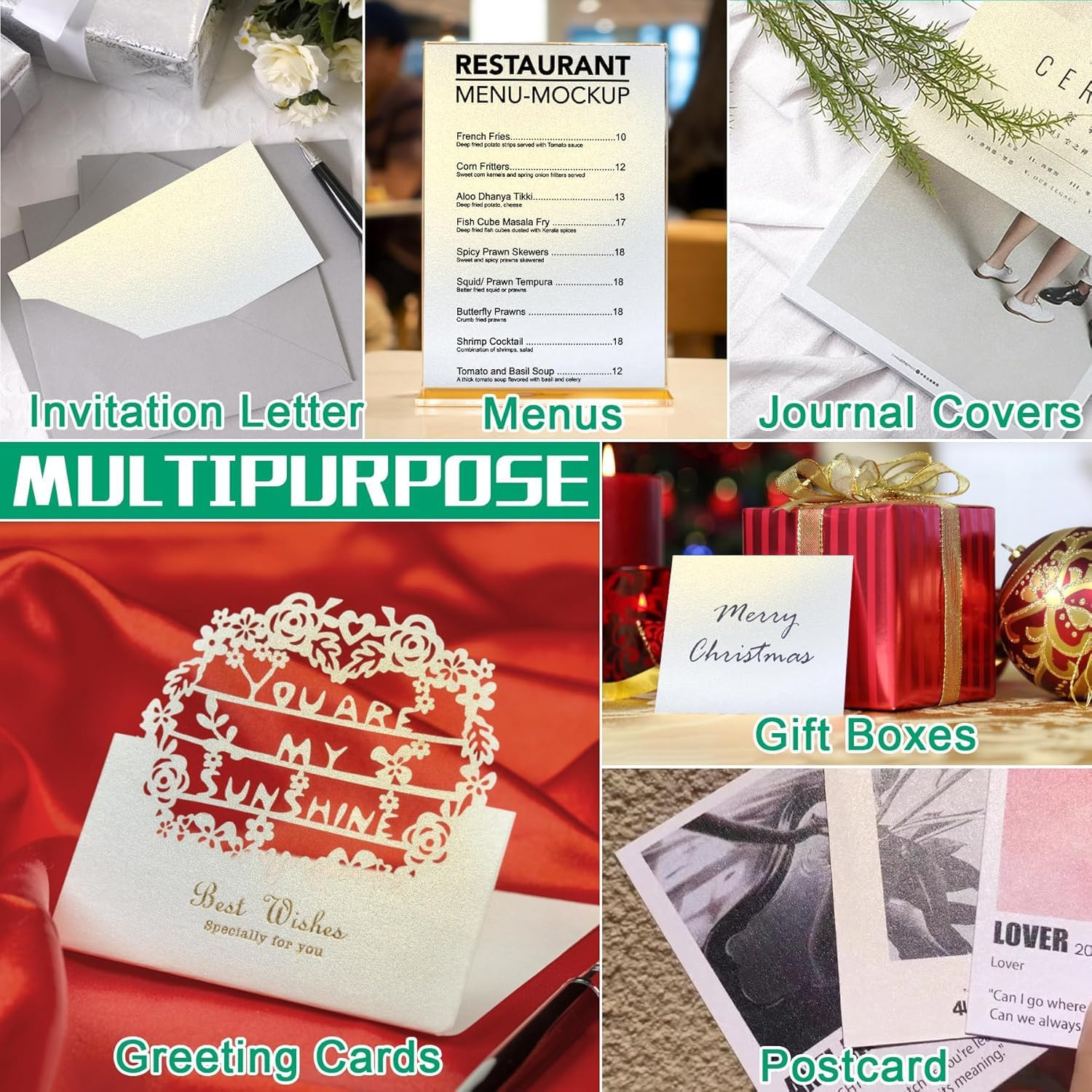 30 Sheets White Shimmer Cardstock Paper, A4 250GSM Metallic Pearlescent Paper for Thank You Cards, Crafts, Double-Sided Shiny Cardstock for DIY Projects Birthday Wedding Decoration image number 6