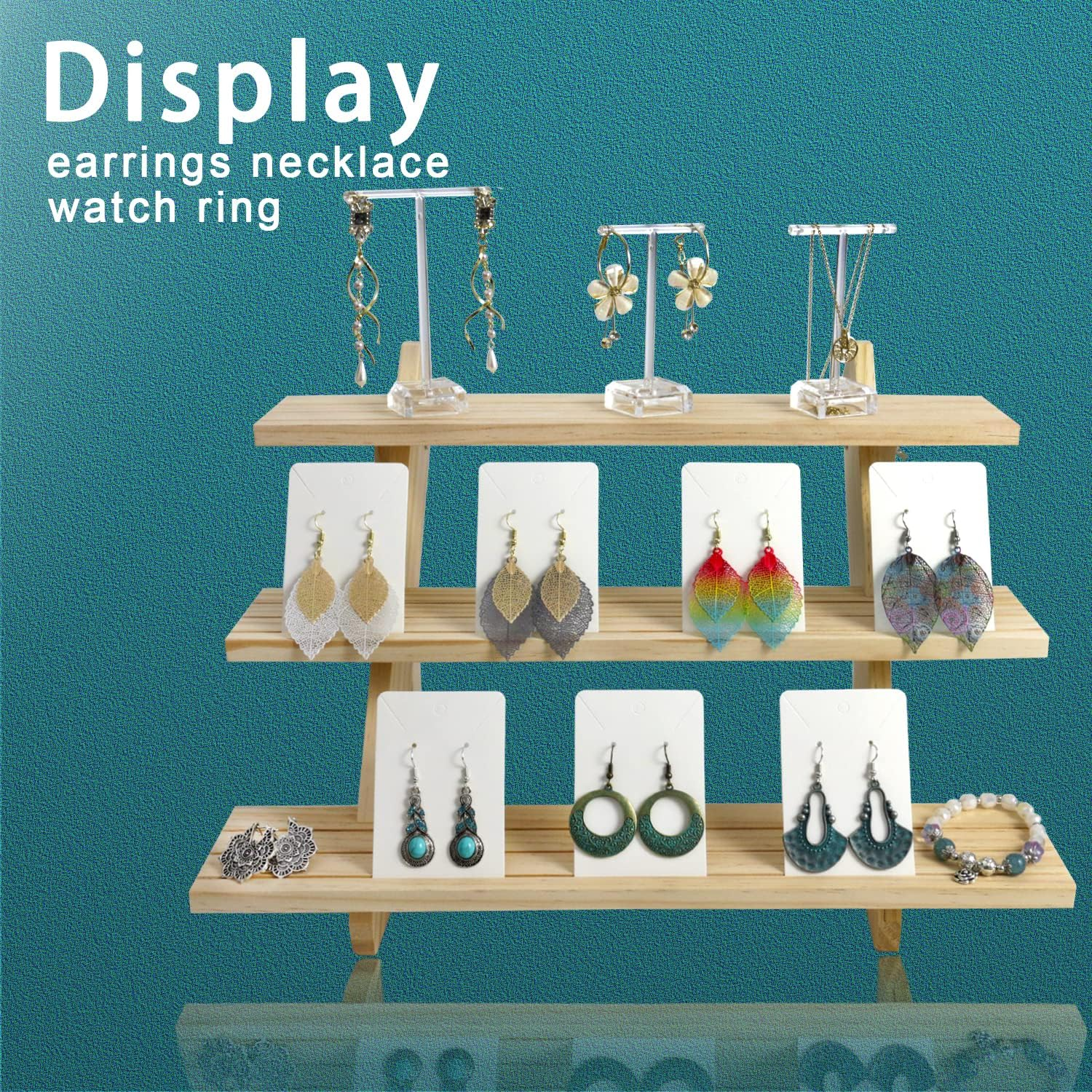 3 Tier Earring Display Stands for Selling, Retail Display Riser Earring, Ring Holder Stand, Removable Countertop Small Merchandise Display Stand, for Figures,Cupcake, Photo (Wood Color) image number 4