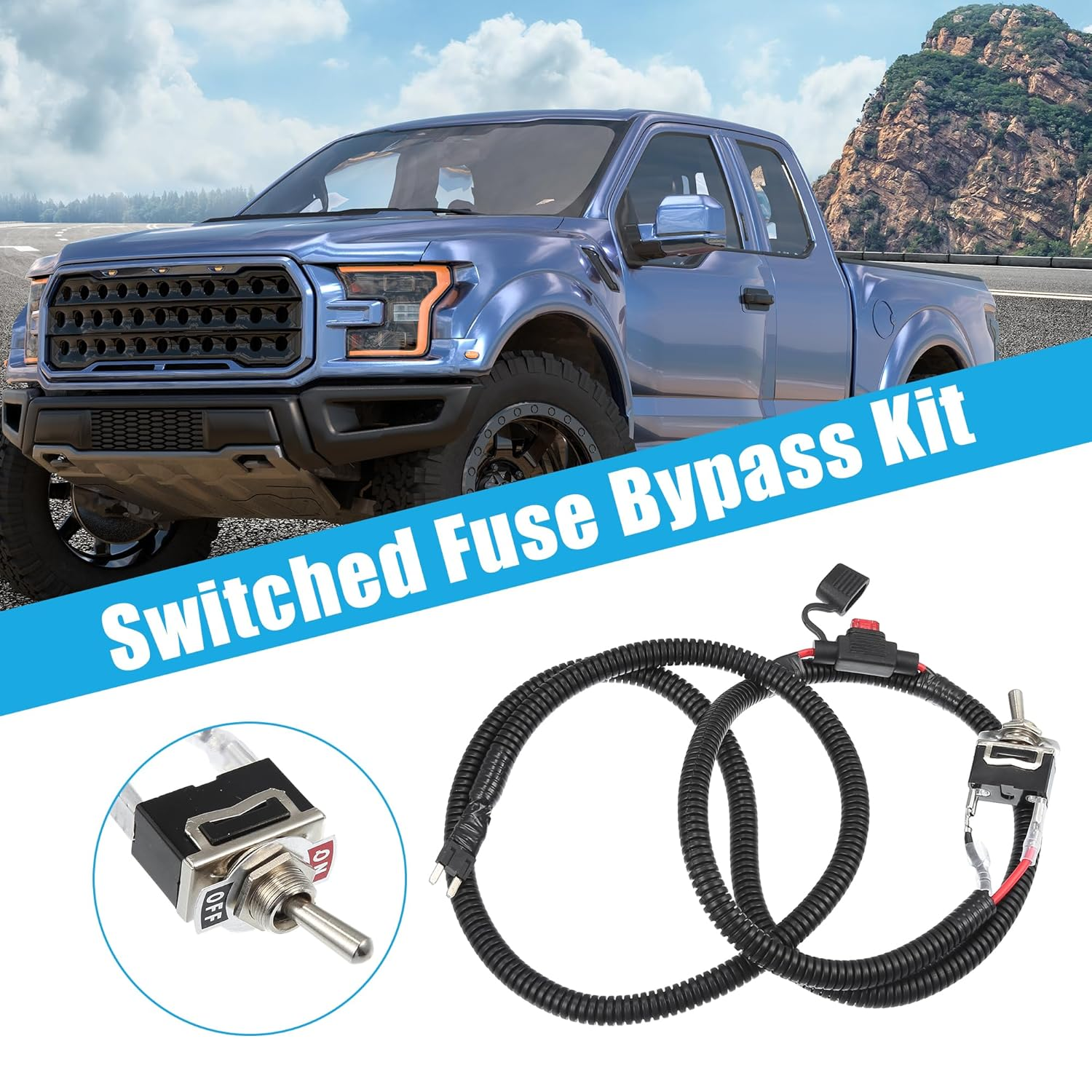 Uxcell 1 Set 133.5Cm 52.56" Universal Automotive Switched Fuse Bypass Kit Fuse Bypass Switch image number 6