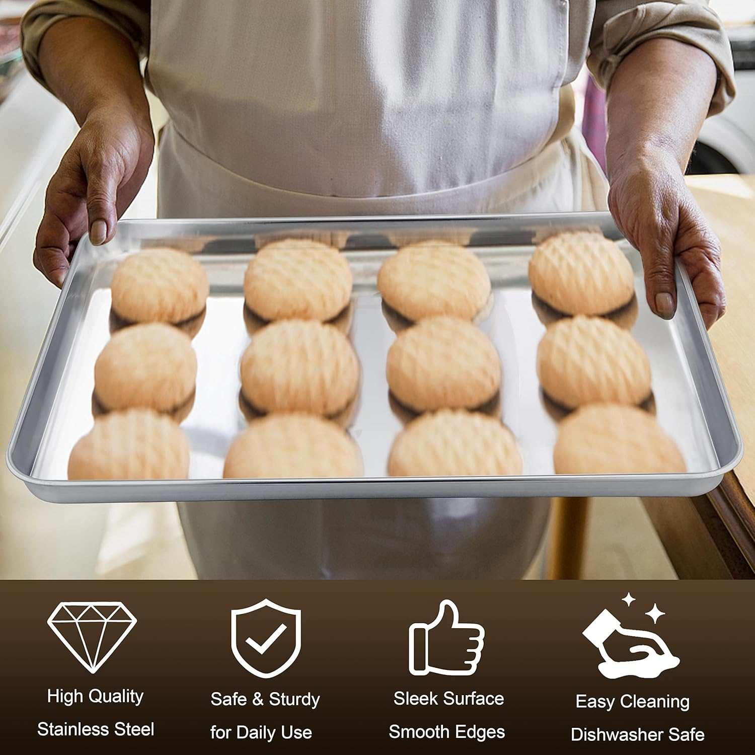 Homikit Baking Pan Sheet Set of 2, 9 X 12 Stainless Steel Cookie Sheets Tray for Oven, Metal Half Sheet Bakeware for Cooking Baking, Rustproof & Heavy Duty, Nonstick & Dishwasher Safe image number 5