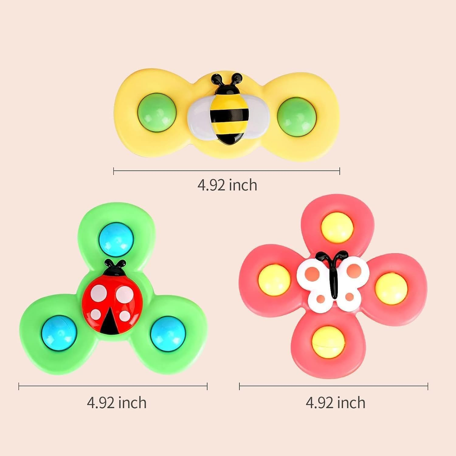 Tailtango Strong Suction Cup Spinner Toys, Baby Fidget Spinner Toy Sensory Bath Toys for Toddlers 1-3, Early Education Toy for Airplane Car Table Window Birthday Gift image number 3