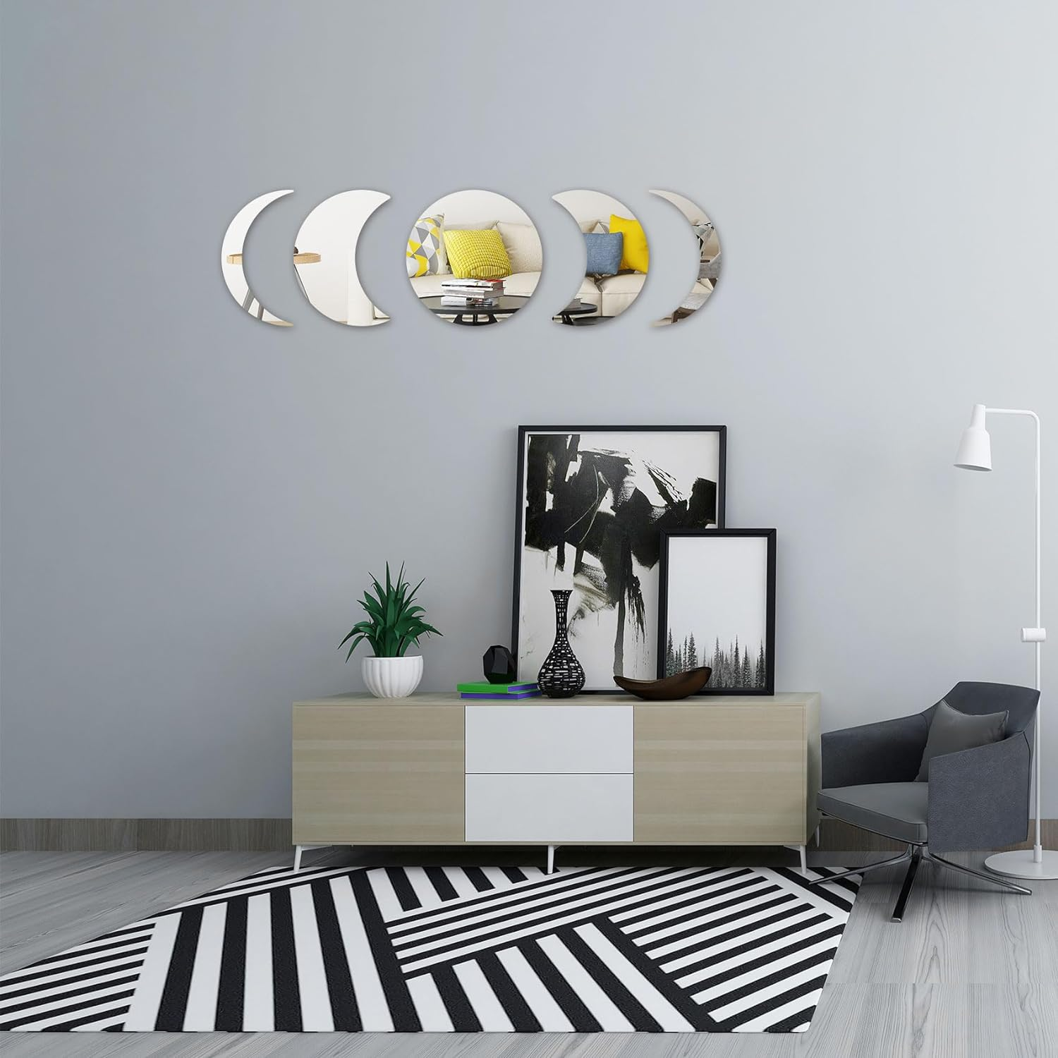 Moon Phase Mirror Set, Mirror Stickers for Walls, Acylic Moon Phase Wall Decor Small Adhesive Mirror for Wall, Stick on Wall Mirror Tiles, Interior Design Nordic Room Decor