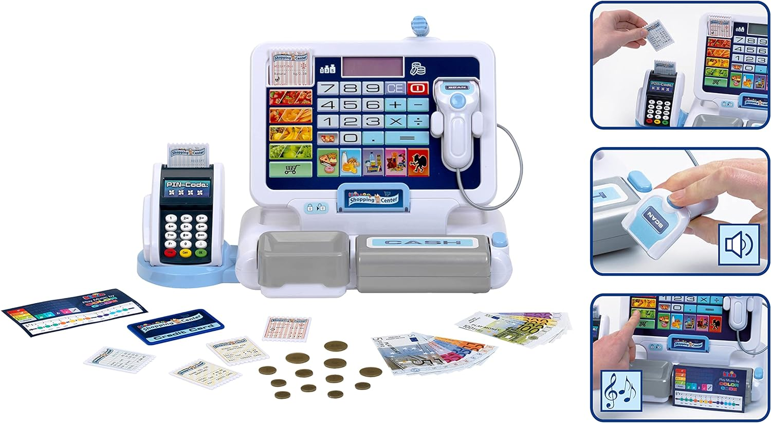 Theo Klein 9324 Tablet Cash Station I Play Cash Register with Sound and Detachable Tablet, POS Terminal, Scanner and Play Money I Toys for Children Aged 3 and Over image number 3
