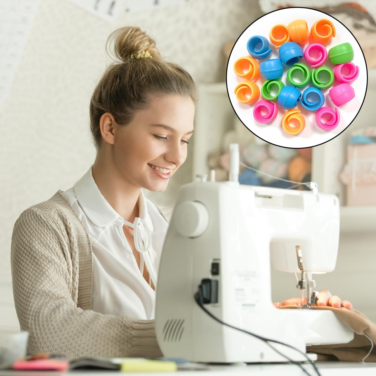 WELANE Spools Savers, 20PCS Sewing Machine Thread Spool Huggers for Prevent Thread Tails from Unwinding (4 Colors) image number 2