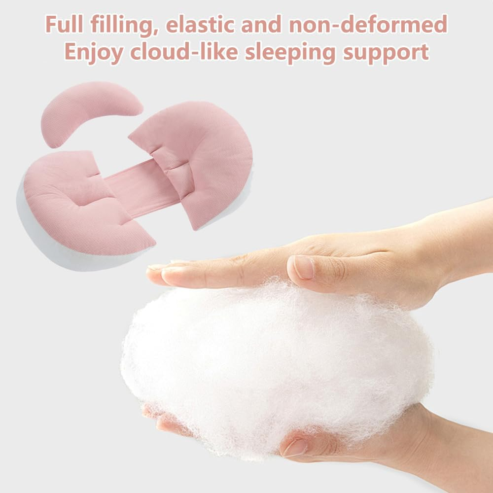 Pregnancy Pillow, Portable Adjustable Side Pillow, Pregnancy Pillow for Sleeping, Pregnancy Wedge Pillow, Body Pillow Support for Back, Belly, Waist, Support Abdomen U-Shaped Side Sleeper Pillow(Pink) image number 2