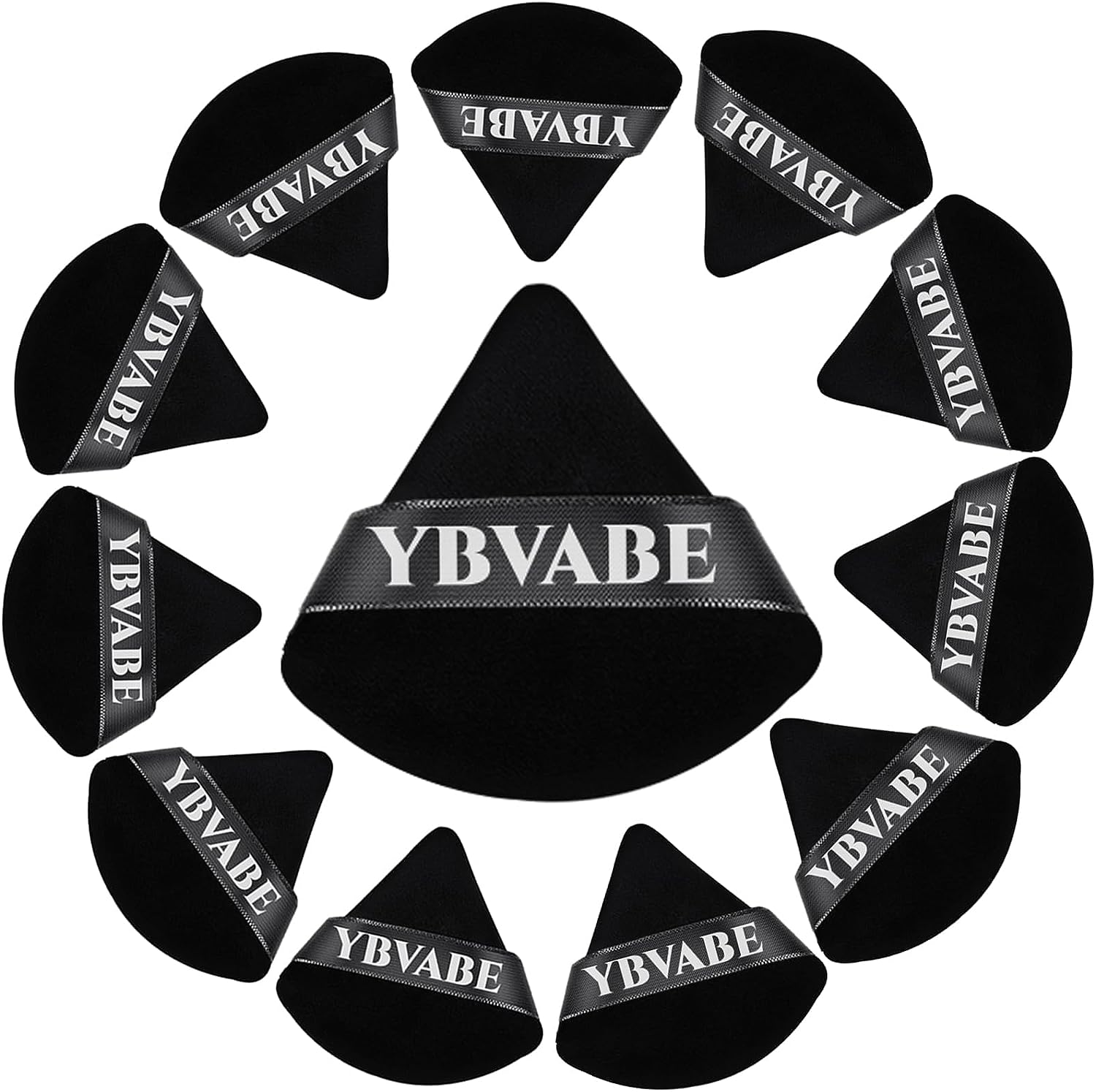 YBVABE Powder Puff, 12Pcs Triangle Powder Puffs Black - Soft & Supple Puffers, Reusable Face Makeup Sponge Blender with Strap for Loose Powder - Setting Powder Beauty Body Cosmetic Foundation Tool