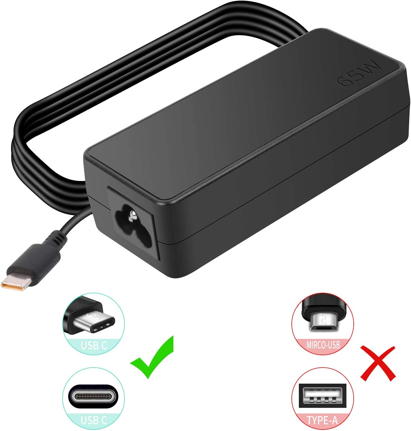 Llamatec 65W 45W USB-C Laptop Charger, 65W USB-C Charger, 65W Type C Laptop Charger, 65W USB C Power Adapter for Lenovo Thinkpad E480 E490 E580 E590 T480 T480S T490 T490S T495 T495S T580 T590 L380 L480 L580 Yoga 910 920 80VF 80VG Notebook and More Power Supply image number 1