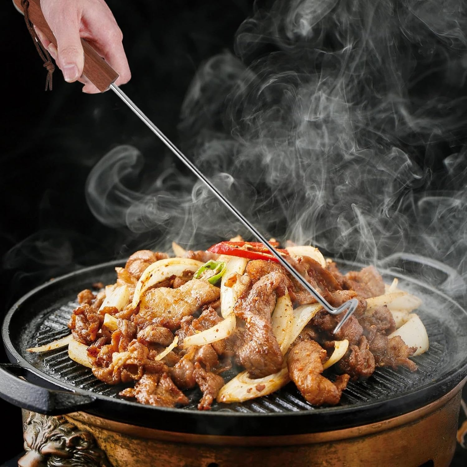 Meat Hook Flipper - Meat Turner Hook - Cooking Gadget, Food Twister with Wooden Handle for Grilling image number 4