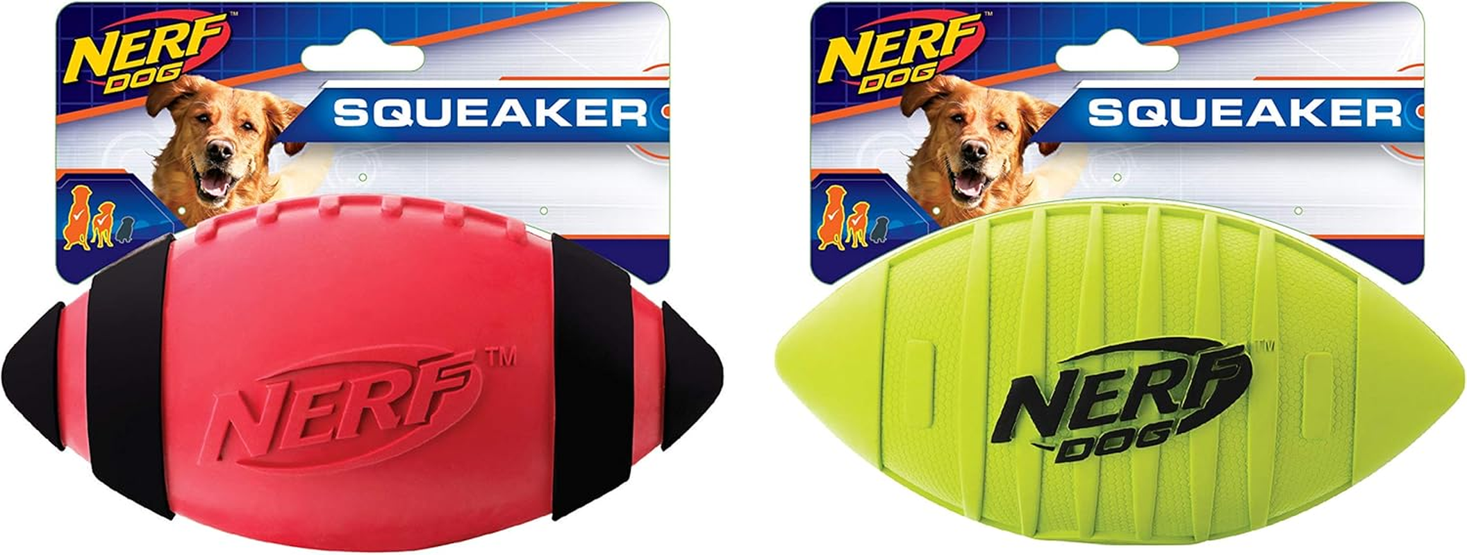 Nerf Dog Rubber Football Dog Toy with Interactive Squeaker, Lightweight, Durable and Water Resistant, 7 Inch Diameter for Medium/Large Breeds, Single Unit, Red