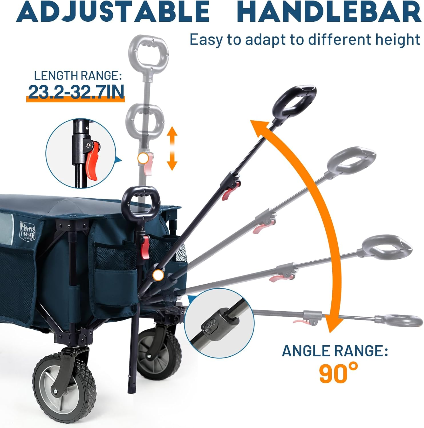 Timber Ridge Collapsible Outdoor Folding Wagon Cart Heavy Duty Camping Patio Shopping Garden Cart with Side Bag Cup Holder, Blue - Blue image number 2