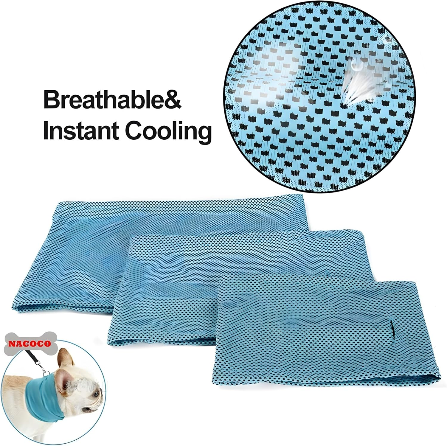 NACOCO 2 Pcs Dog Instant Cooling Scarf Summer Pet Bandana Cats Collar Ice Towels for Bulldog (M)