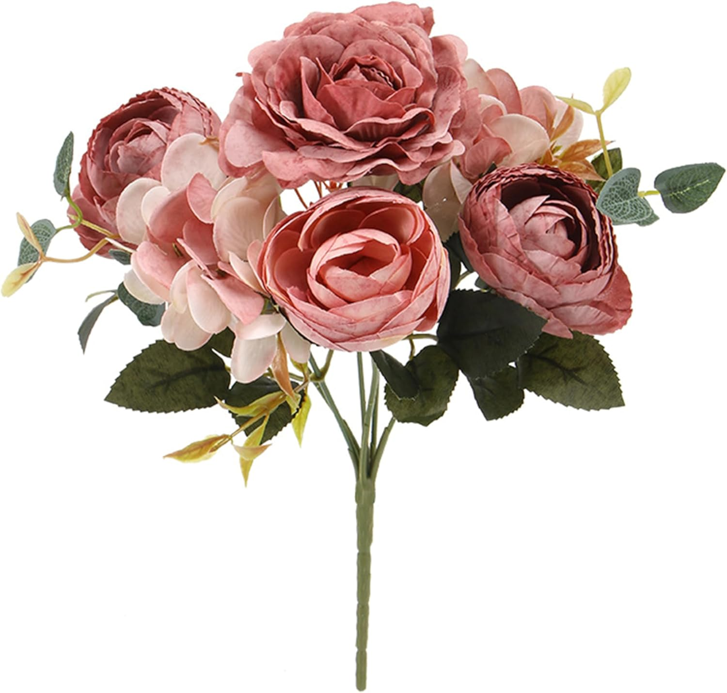 AU018-4 Artificial Hydrangea and Camellia Flowers Pink Bouquet Lifelike Fake Floral Home Office Shop Wedding Party Decor,Real-Touch Fabric and Plastic,29Cm(11.4")