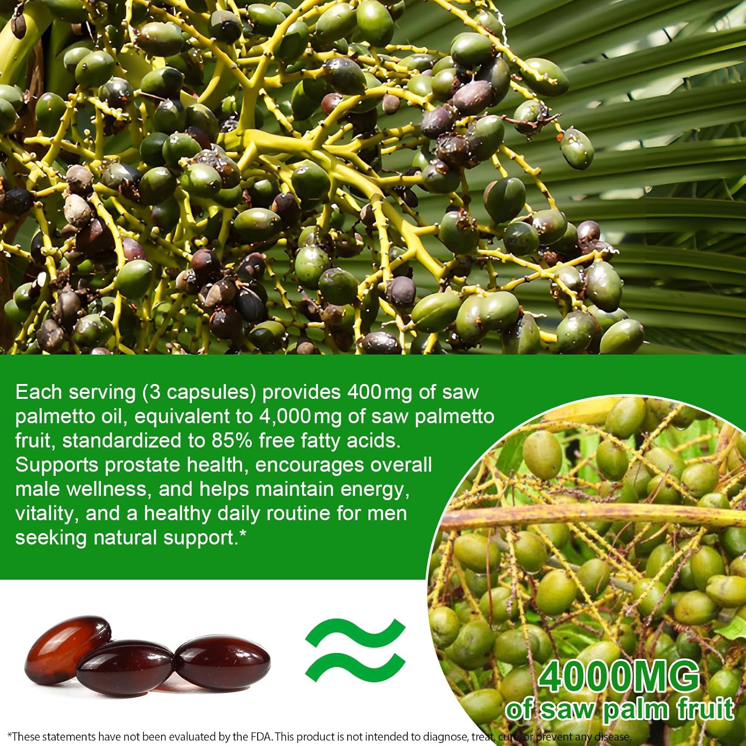 Saw Palmetto 4000Mg | Standardized to 85% Fatty Acids | with Pumpkin Seed, Stinging Nettle, Reishi & More | Non-Gmo | Gluten, Dairy & Egg Free | 300 Softgels image number 6