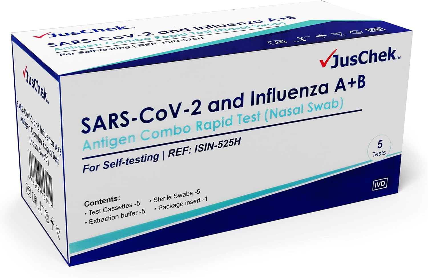 Juschek 3-In-1 Combo Test 5 PACK, Influenza Flu A+B and COVID-19 Rapid Antigen Test Kit - Nasal Swab image number 3