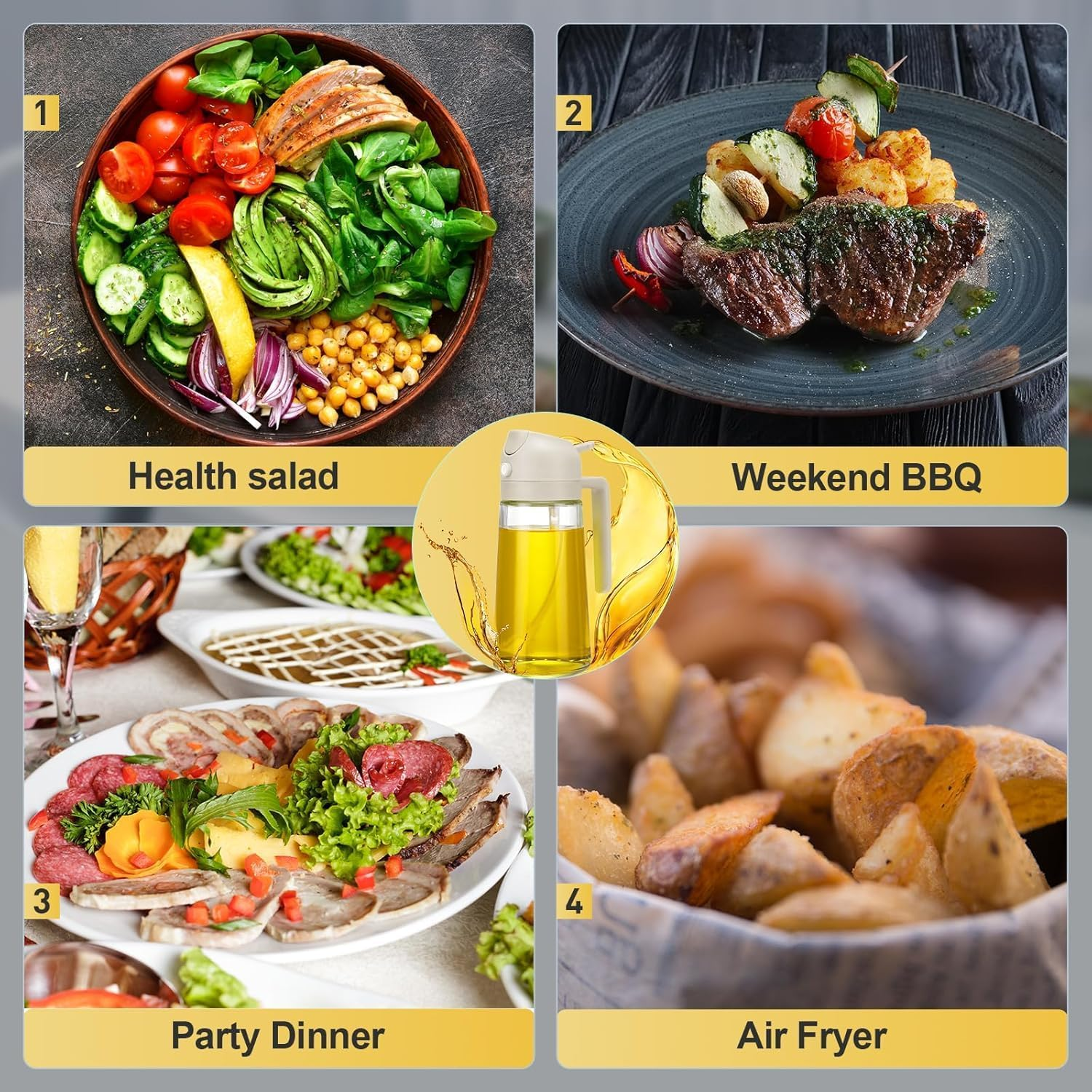 Mumoo Bear 16Oz/470Ml Olive Oil Dispenser - 2 in 1 Olive Oil Spray Bottle for Cooking, Kitchen Tools, Air Fryer, Salad, and BBQ - White image number 4