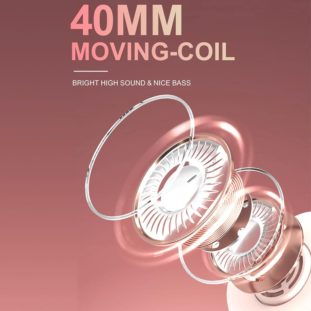 AYI Premium Active Noise Cancellation Bluetooth Headset over Ear Headphones with Detachable Microphone Hifi Stereo Sound Rechargeable Game Headphone Compatible with Smartphone/Tv/Pad/Laptop-Pink - Headset M12 Pink image number 4