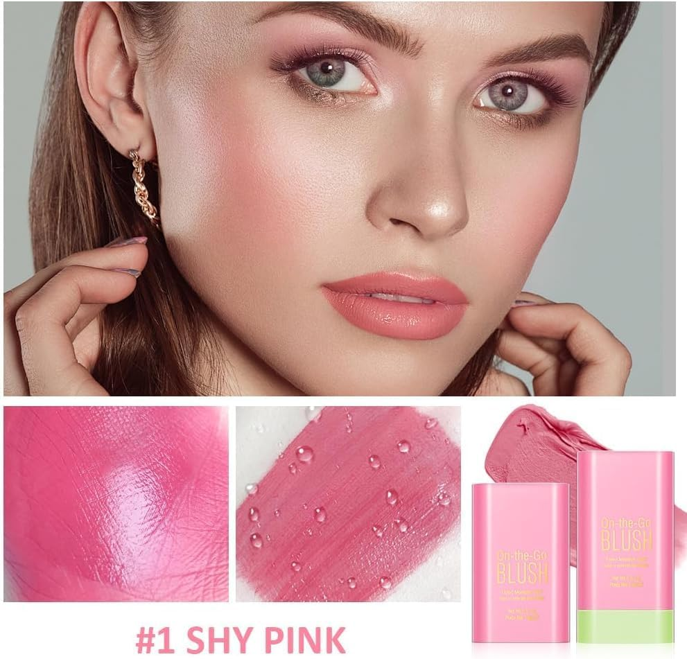 Multi-Use Makeup Blush Stick, Cream Blush, Tinted Solid Moisturizer Stick for Cheek & Eyes & Lips, Waterproof Natural Nude Makeup, Suitable for All Skin (3#Pink, 1 Count) - 3Pink image number 5