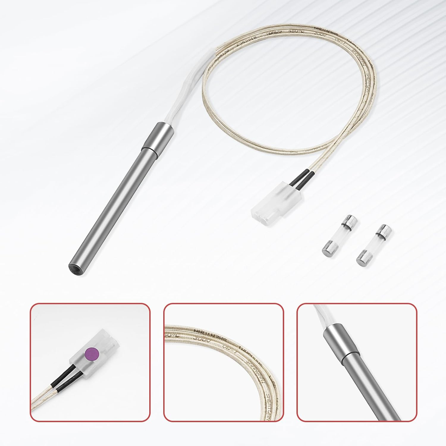 2 Pack Grill Hot Rod Ignitor Kit Replacement Parts for Pit Boss, Pellet Grill Igniter Rod Heating Element Hot Igniter Kits Compatible with for Traeger & Camp Chef Grill, with 2 Fuses image number 2