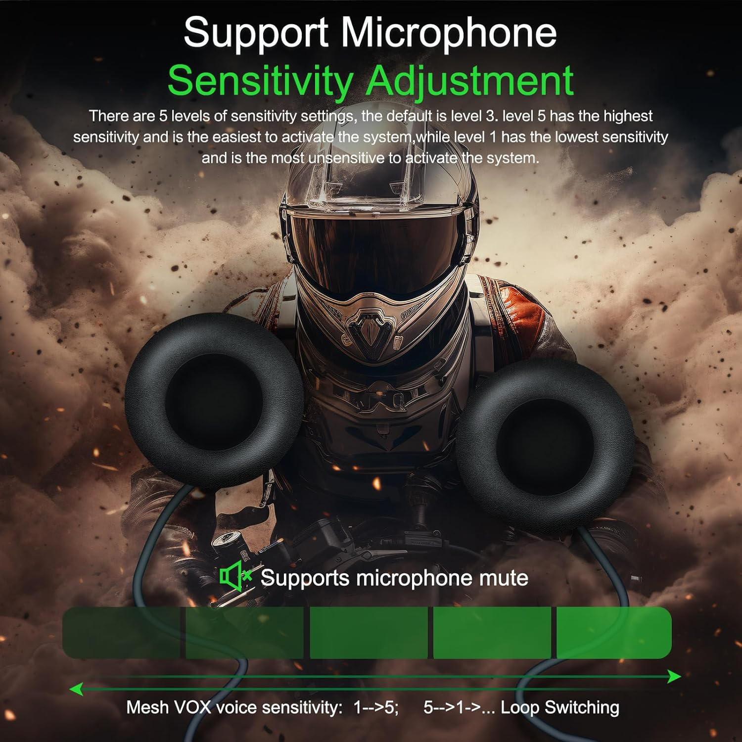 EJEAS Q8 1PC Motorcycle Bluetooth Headset, Upgraded Mesh 3.0 Intercom System with Music Sharing and IP67 Waterproof for 6 Riders Group Talking image number 1