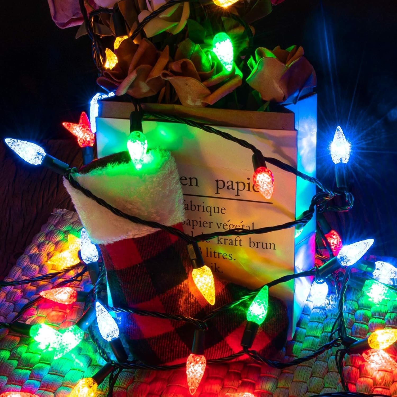 C6 Solar String Lights Outdoor Waterproof Fairy Lights, 100 Leds Multicolor Solar Christmas Lights Outdoor, Christmas Decorations for Christmas Garden Yard Fence Patio Party Decor (100 Leds)