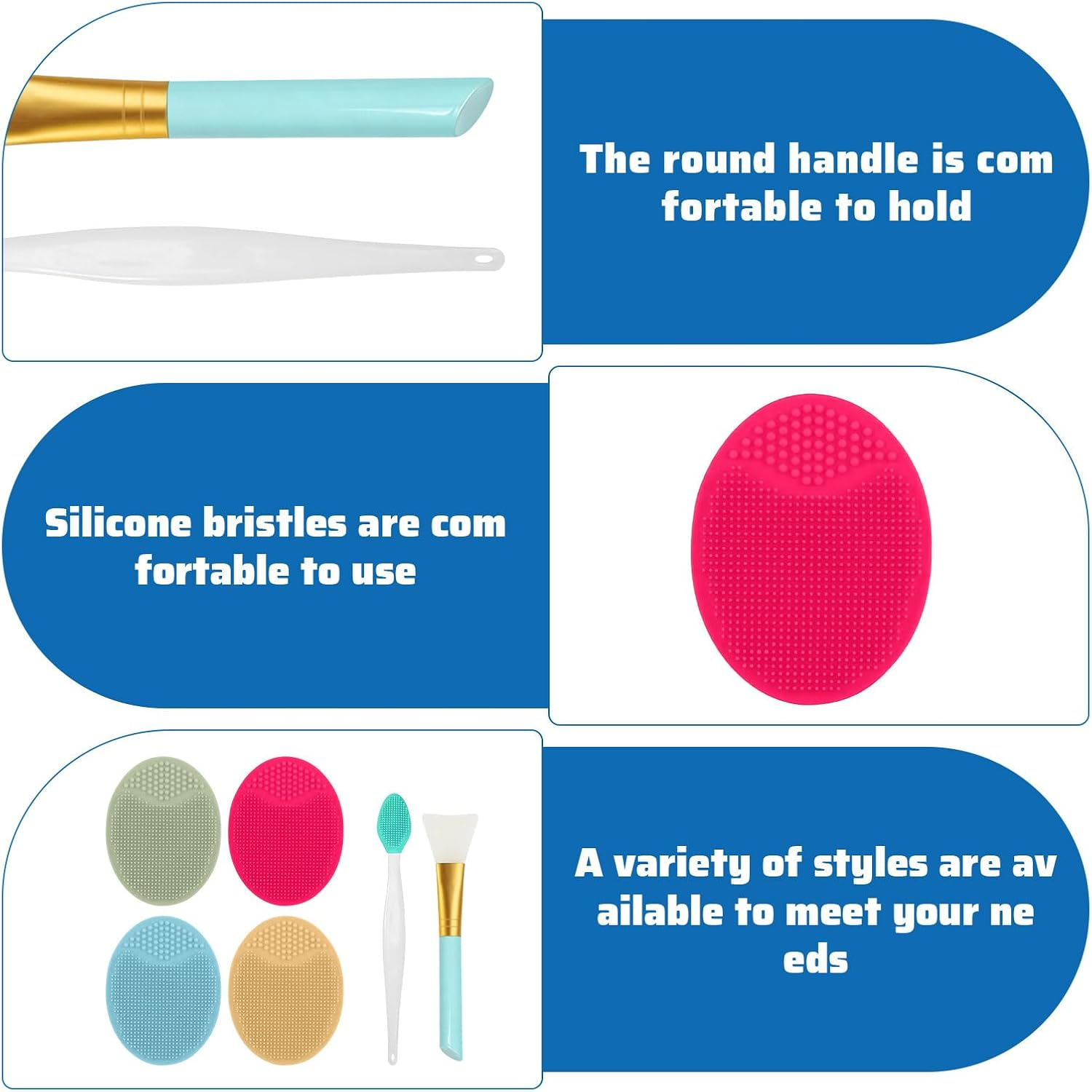 Silicone Face Scrubber, 6Pcs Skin Care Tools, Silicone Scrubber, Facial Pore Cleansing Brush Manual Kit, with Lip Exfoliator Brush, Soft Face Scrubber for Skin Care and Exfoliator image number 4