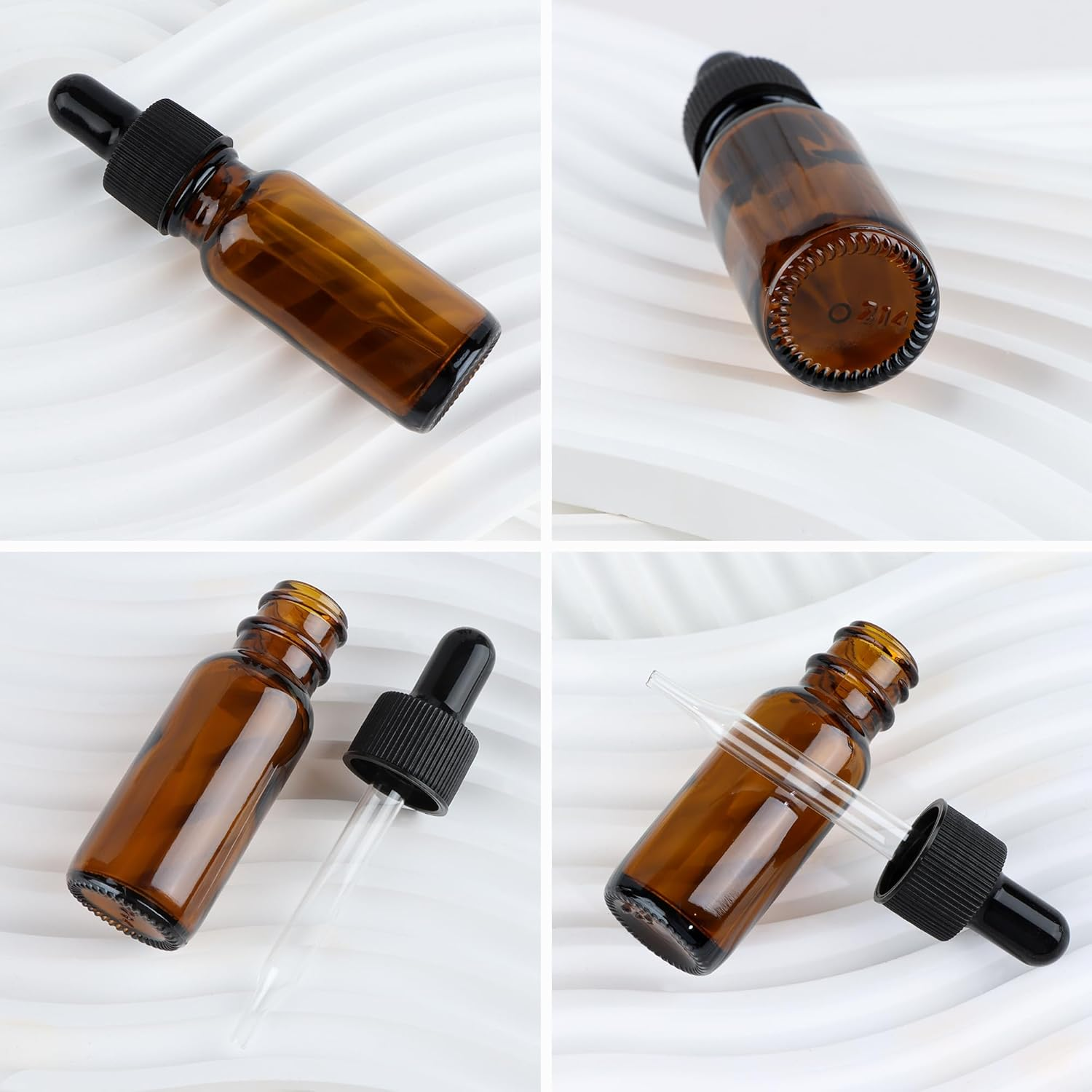 HWASHIN 48 Pack 1/2 Oz (15Ml) Amber Glass Bottles with Glass Eye Droppers for Essential Oils, Perfumes & Lab Chemicals (Brush, Funnels, 2 Extra Droppers, Labels & Measuring Cup Included) image number 3