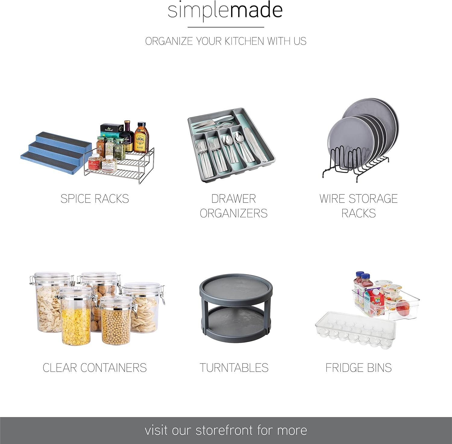 SIMPLEMADE Plastic Clear Spice Rack- Three-Tiered Shelf, Countertop, and Cabinet Storage and Spice Organizer for Kitchen, Bathroom, Bedroom, and Office, Home Storage and Organization Solutions